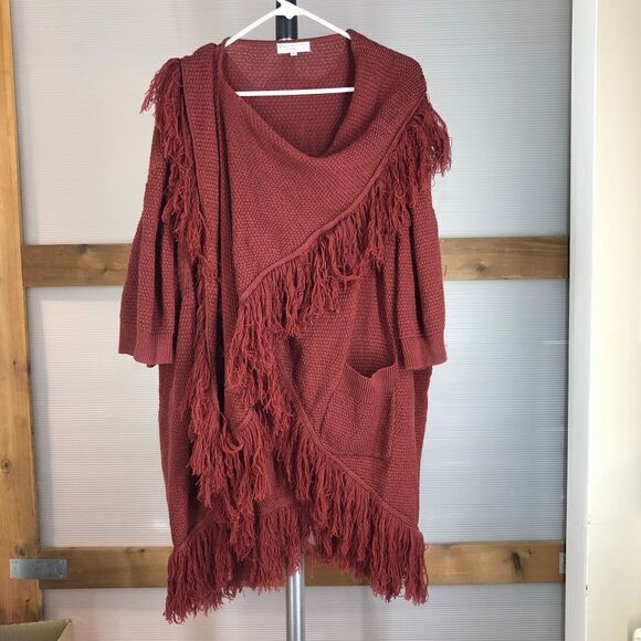 Opening CEREMONY Merino Wool Dark Red Fringe Scarf Short Slv Long Knit Cardigan - Picture 1 of 10